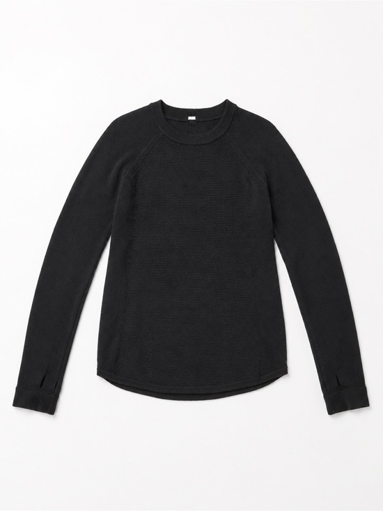lululemon athletica Sweaters - Lululemon Women’s Black 100% Merino Wool Long Sleeve Crew Neck Thumbhole Size M